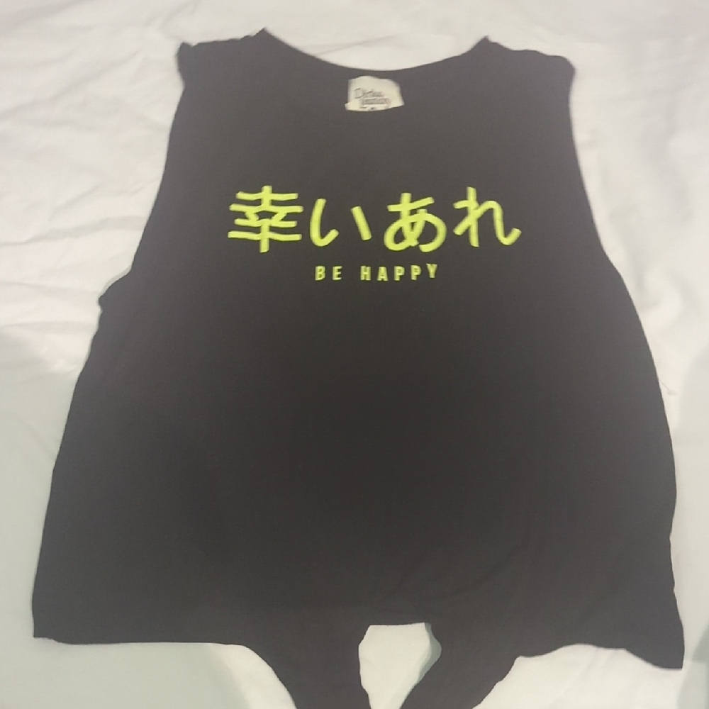 Black Tank Top with Neon Yellow Print